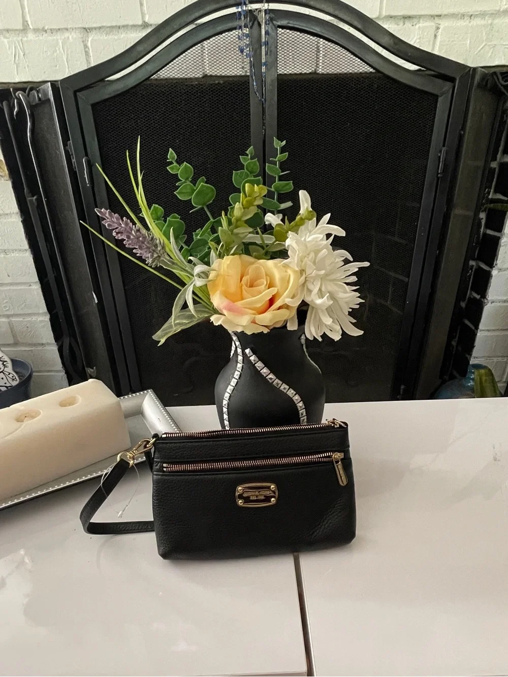 Michael Kors Black Crossbody Wristlet with Gold Hardware